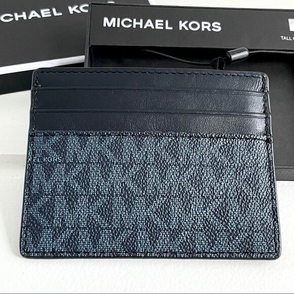 Michael Kors Hudson Logo Stripe Card Case Wallet Admiral Blue & Jewel Green NWT - Picture 5 of 8
